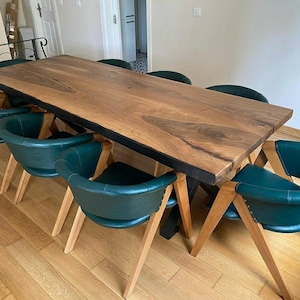 Mesa de nogal negro con borde vivo, losa de madera de nogal, mesa de madera de nogal, escritorio de madera natural de comedor personalizado