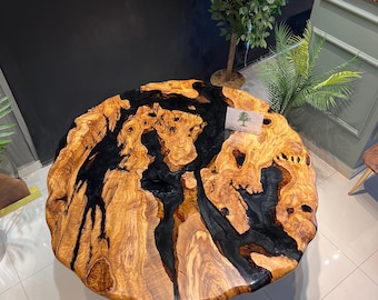 Olive tree round epoxy table, Black epoxy, Round table, Custom round coffee table, Epoxy table, Epoxy coffee table, Olive wood,Olive table