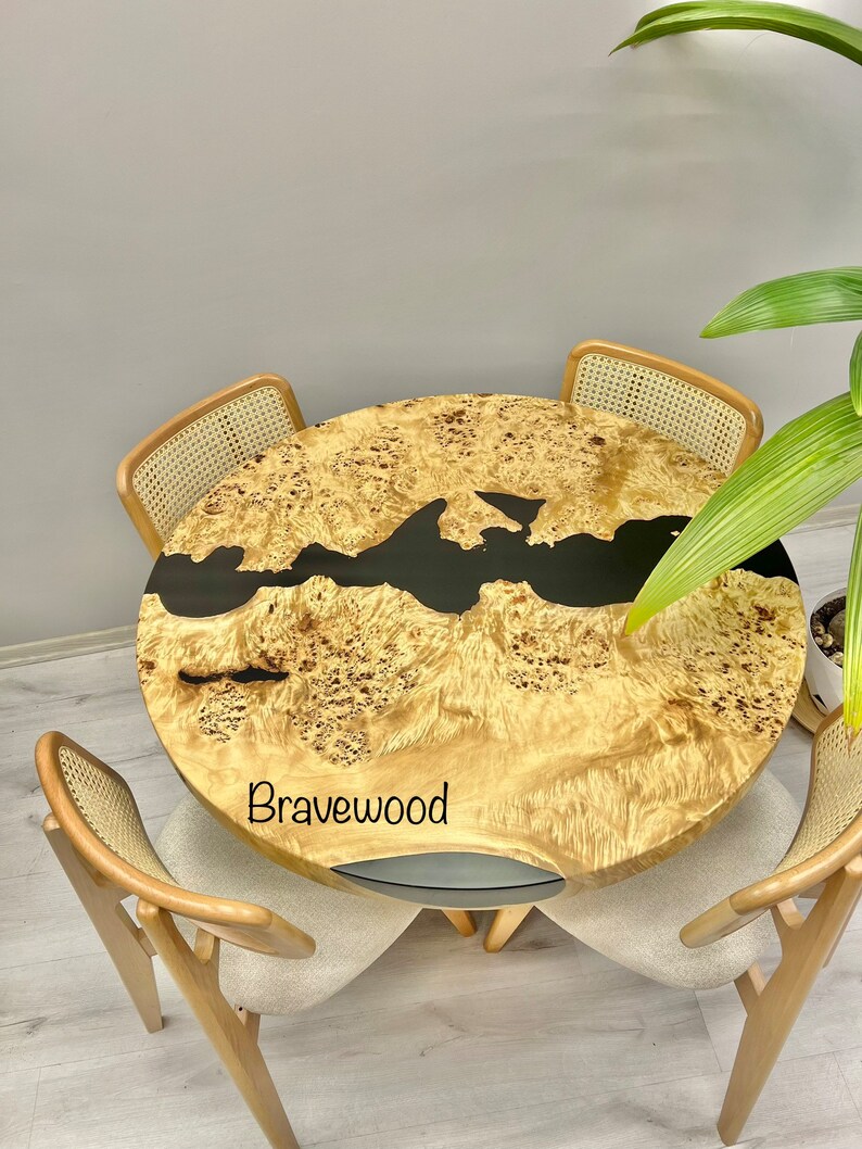 Resin River Dining Table Round Epoxy Table Black Table Etsy