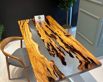 Handmade Olive Wood Epoxy Dining Table: Custom River Table (72x36)