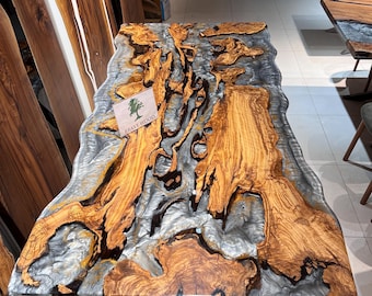 Handmade Olive Wood Epoxy Dining Table: Custom Conference Table (78.7" x 40")