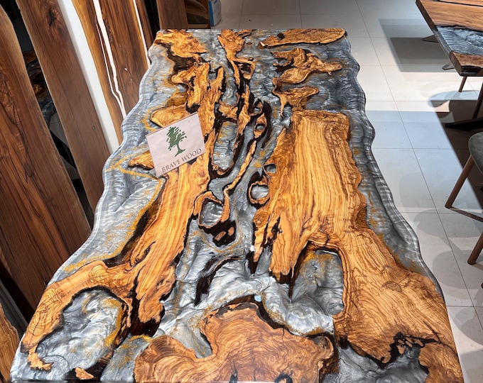 Featured listing image: Handmade Olive Wood Epoxy Dining Table: Custom Conference Table (78.7" x 40")