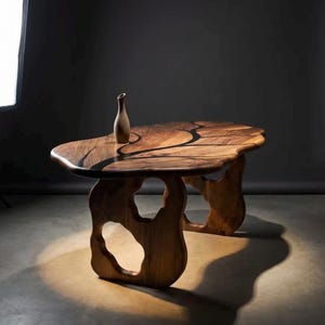 Mesa de comedor de nogal con forma de hoja: mesa de troncos personalizada con borde natural de 78,7" x 39,3"