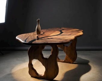 Leaf-Shaped Walnut Dining Table: Custom Live Edge Log Table 90”x45” - 45”x25”