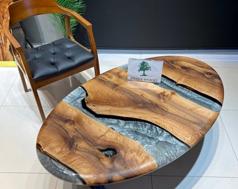 Oval Walnut Epoxy Coffee Table: Custom Living Room Table (50"x30")