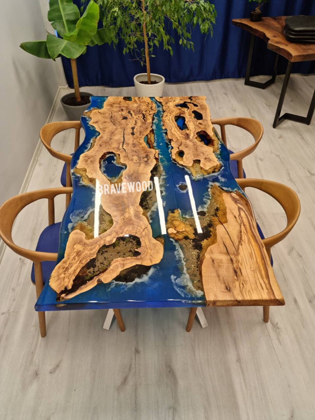 Live Edge Olive Wood Epoxy Dining Table: Ocean Wave Design - Etsy UK