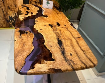 Handmade Olive Wood Epoxy Dining Table: Custom River Table (71x36)