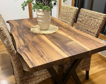 Custom Live Edge Walnut Dining Table: Handmade Log Table