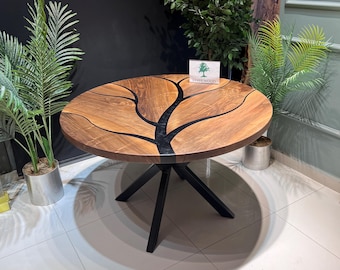 Round table, Custom cutting table, Handmade Round Walnut Dining Table, Solid Wood Kitchen Table
