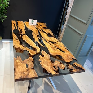 Handmade Olive Wood Epoxy Dining Table: Custom River Table