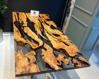 Handmade Olive Wood Epoxy Dining Table: Custom River Table