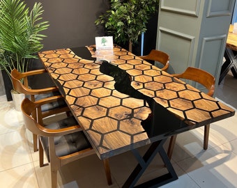 Honeycomb Black Walnut Epoxy Dining Table