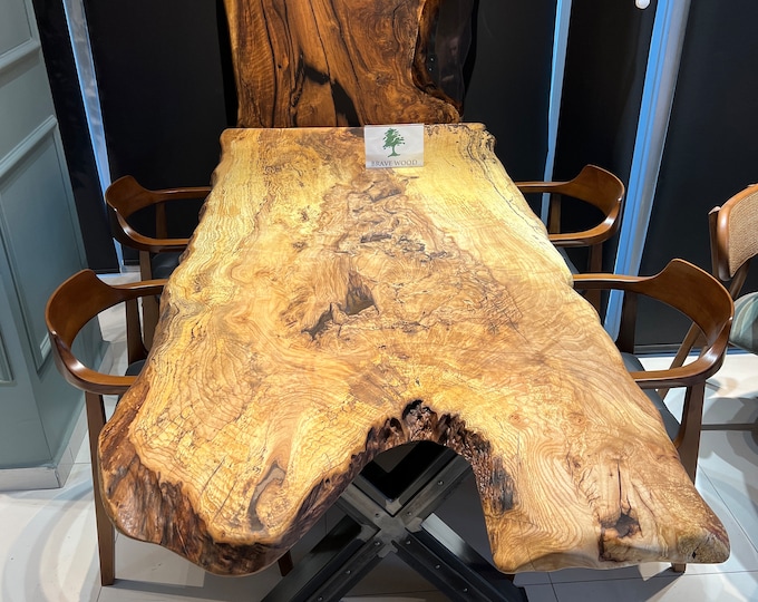 Featured listing image: Ash Live Edge Resin Dining Table: Natural Wood Dinner Table (94.40" x 43")