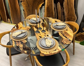 Handmade Round Olive Wood Epoxy Resin Table