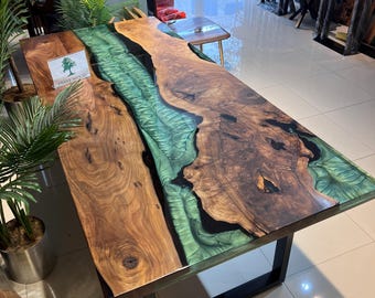 Walnut Epoxy table, Green Epoxy table, Kitchen table