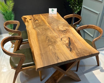 Custom Live Edge Walnut Dining Table: Handmade Log Table
