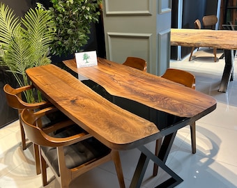 Epoxy Walnut Dining Table: Black Resin River Table (72" x 36")
