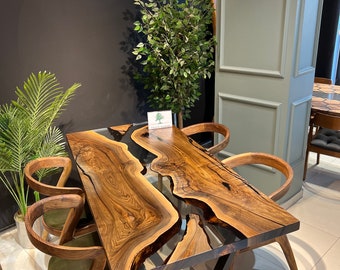 Epoxy Walnut Dining Table: River Design, Handmade Wood (72x36)