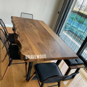 Custom Walnut Live Edge Dining Table: Handmade Log Table