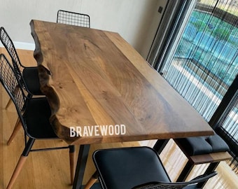 Custom Walnut Live Edge Dining Table: Handmade Log Table