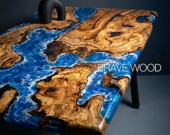 Custom Olive Wood Epoxy Dining Table: Blue River Design (72x36)