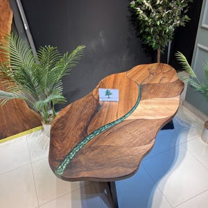 Leaf-Shaped Walnut Dining Table: Custom Live Edge Log Table