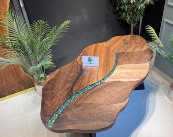 Leaf-Shaped Walnut Dining Table: Custom Live Edge Log Table