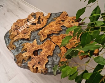 Live Edge Olive Wood Coffee Table: River Epoxy Resin, Custom Made