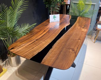 Epoxy Walnut Dining Table: Black Resin River Table (72" x 36")