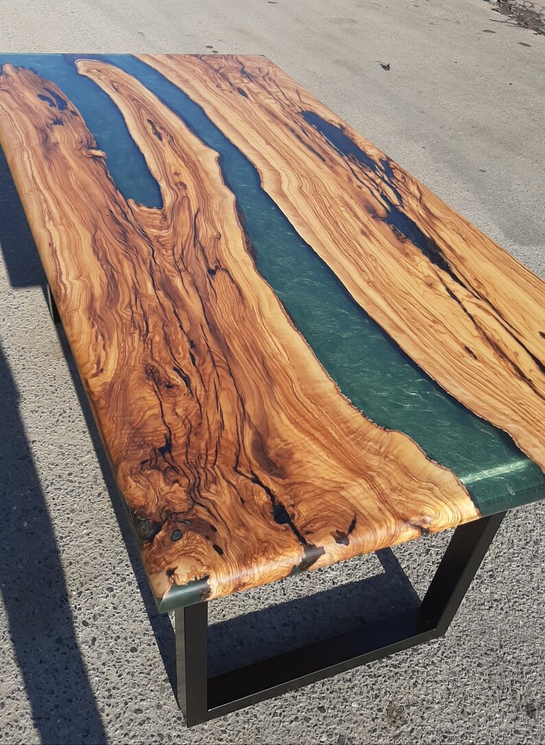Custom Live Edge Epoxy Resin Dining Table Olive Etsy