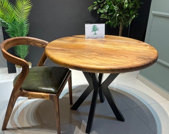 Handmade Round Walnut Dining Table: Solid Wood Kitchen Table