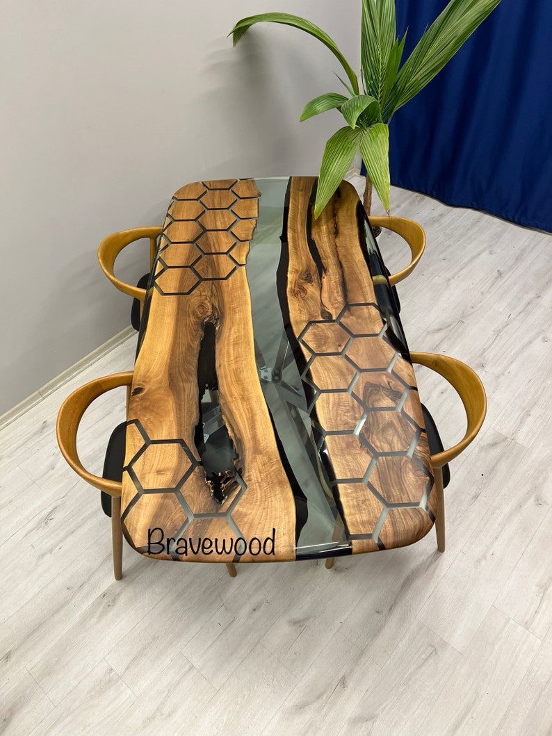 Kitchen Dining Table Epoxy Table Black Walnut Etsy