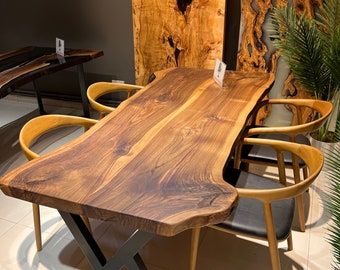 Custom Live Edge Walnut Dining Table: Handmade Log Table
