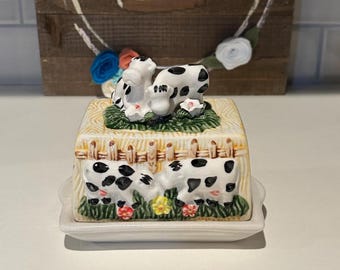Vintage Cow Butter Dish: Farmhouse Kitchen Decor
