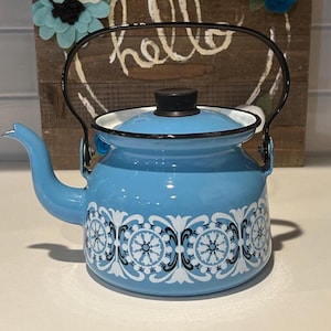 Finland Enamel Kai Franck Finel Arabia Tea Kettle | Blue Enamel Kai Franck Finel Arabia Tea Kettle