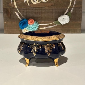 Limoges France Cobalt & Gilt Trinket Dish | Cobalt and Gold Gilt  Limoges Jewelry Dish