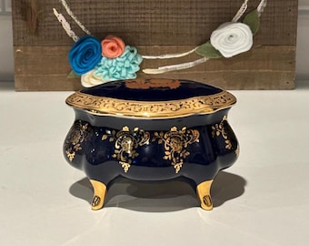 Vintage L. F. Fragonard Limoges Cobalt Blue Courting Couple Vase