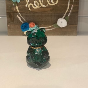 Fenton Glass Bear | Fenton Magnolia and Berry on Spruce Green Bear