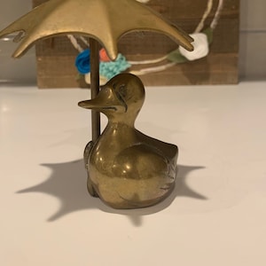 Vintage Brass Duck Under An Umbrella Figurine | Brass Duck Figurine | Duck Lover Gifts | Office Decor | Home Decor