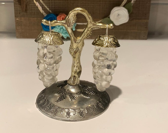 Hanging Grape Salt and Pepper Shakers Vintage Plastic Hanging Clear