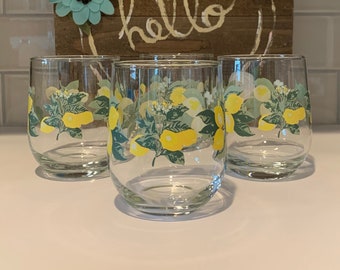 Vintage Royal Norfolk Lemon Stemless Wine Glasses | Set of 4