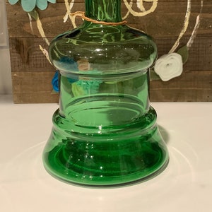 Green Glass Decanter With Wood Lid | Green Glass Liquor Storage | Green Glass Kitchen Decor | Green Barware