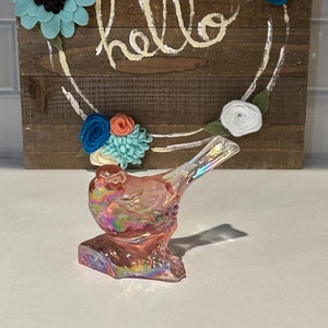 Pink Opalescent/Iridescent Fenton Glass Bird Figurine | Collectable Fenton Glass | Glass Bird Vanity decor
