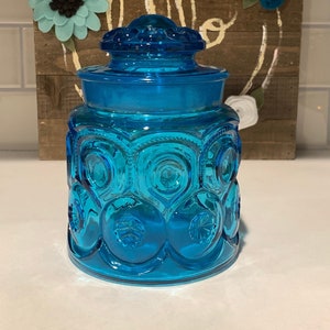 Vintage L.E. Smith Blue Moon & Stars Glass Canister