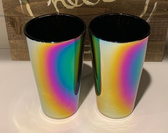 Metallic Rainbow Drinking Glasses | Metallic Glass Tumbler | Metallic Rainbow Kitchenware | Collectable Metallic Glasses