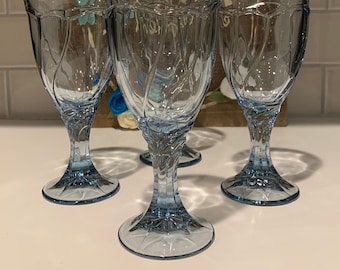 Vintage Sweet Swirl-Light Blue Wine Glasses  by NORITAKE | Blue Glass Tablescape | Blue Barware | Pressed Glass