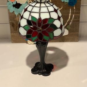 Vintage Stained Glass Candle Holder Table Lamp | PartyLite Poinsettia Candle Lamp | Stained Glass Candle Holder