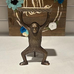 Vintage Bronze Standing Monkey Tray/Business Card Holder Made in Korea | Monkey Trinket Dish | Collectable Monkey Figurine