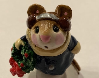 Holly Mouse M-087 (Blue) By Wee Forest Folk | Collectable Mouse Figurines