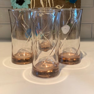 Pink Glass Tumblers With Heavy Base | Pink Table Decor| Pink Swirl Glassware